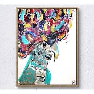 WS original party animal bird hand painted 14X11 canvas abstract modern wall art